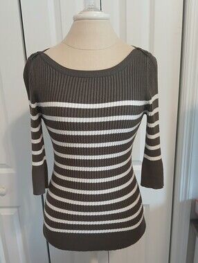 Its Our Time Kohls 3/4 Sleeve Boatneck Brown & White Striped Sweater Medium